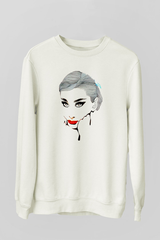 Audrey Hepburn Beyaz Unisex Sweatshirt
