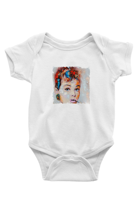 Audrey Hepburn Unisex Baskılı Beyaz Bebek Body - Zıbın