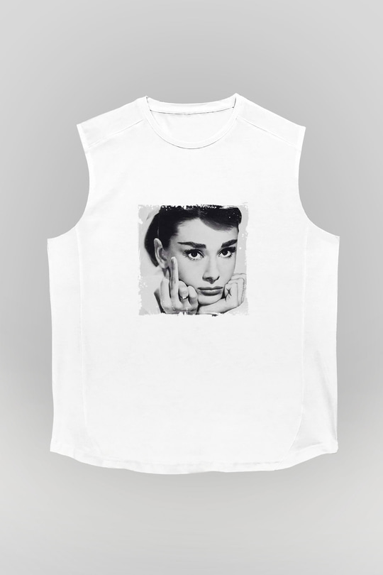 Audrey Hepburn Unisex Baskılı Beyaz Kolsuz Tişört