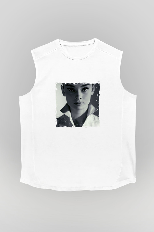 Audrey Hepburn Unisex Baskılı Beyaz Kolsuz Tişört