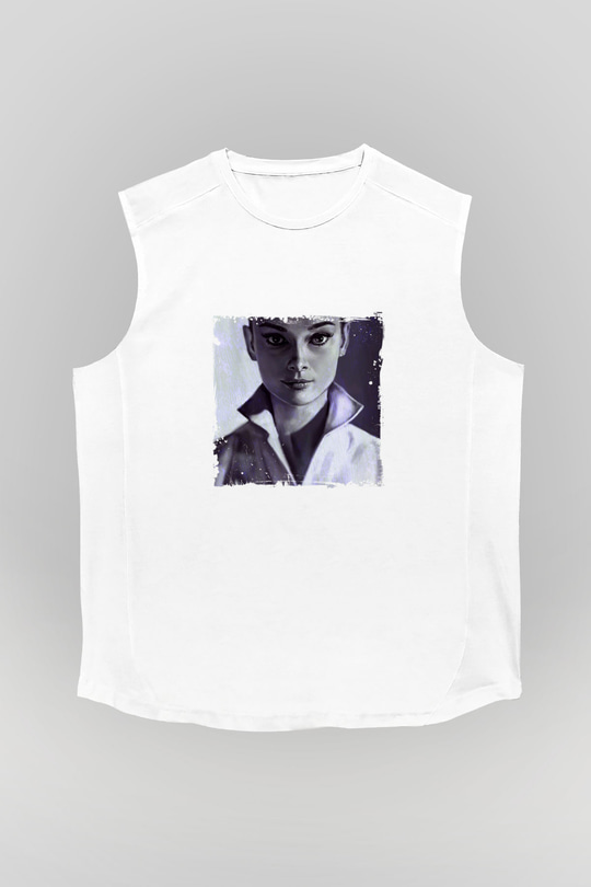 Audrey Hepburn Unisex Baskılı Beyaz Kolsuz Tişört