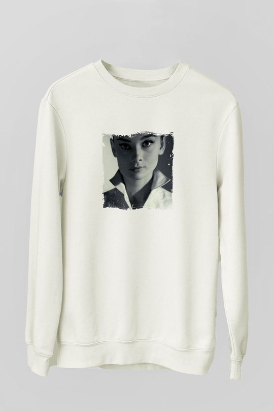 Audrey Hepburn Unisex Baskılı Beyaz Sweatshirt