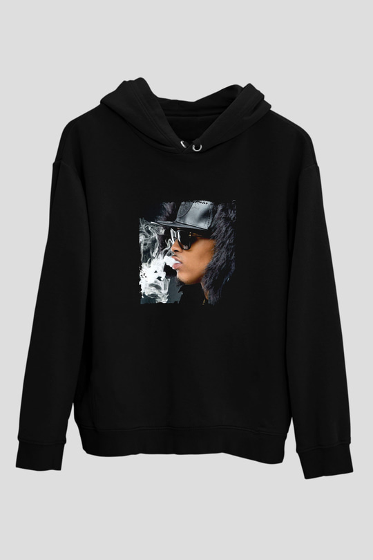August Alsina Baskılı Unisex Siyah Hoodie