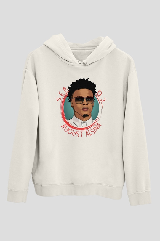 August Alsina Beyaz Unisex Kapüşonlu Sweatshirt