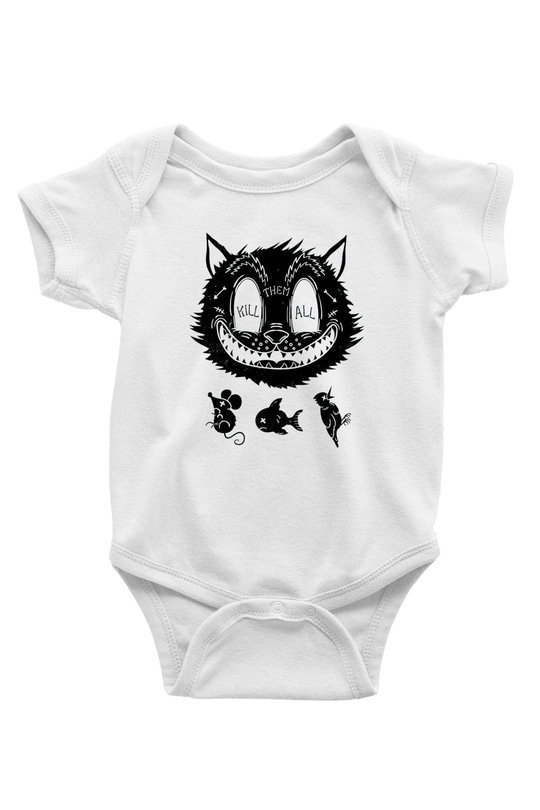 Avcı Kedi BaskılıBeyaz Tshirt Bebek Body - Zıbın