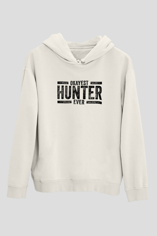 Avcılık Baskılı Unisex Ekru Hoodie