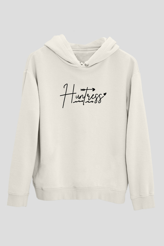 Avcılık Baskılı Unisex Ekru Hoodie
