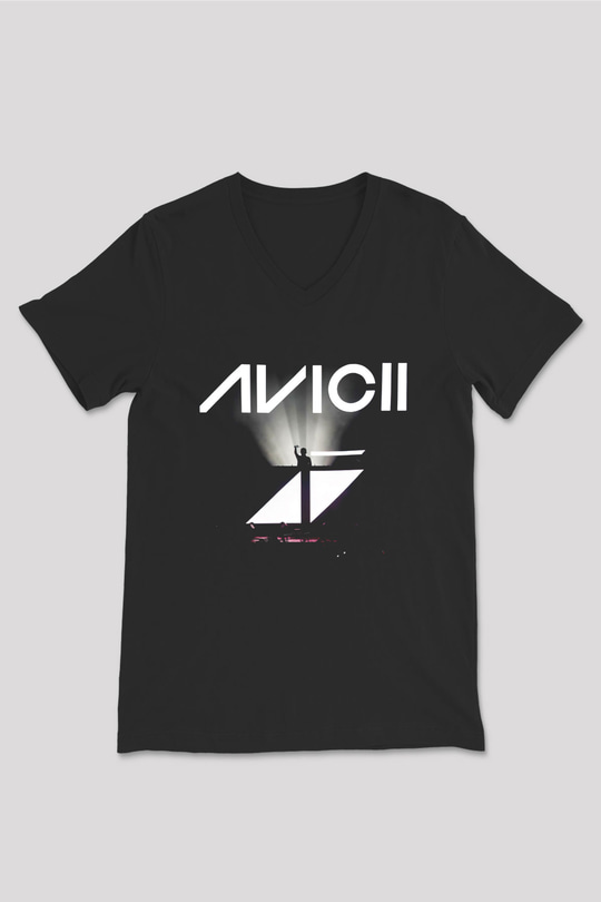 Avicii Siyah Unisex V Yaka Tişört T-Shirt