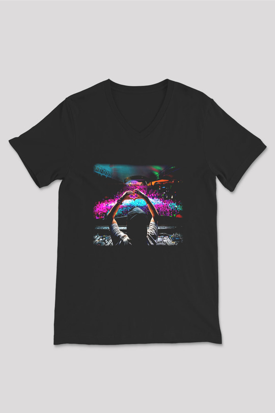 Avicii Siyah Unisex V Yaka Tişört T-Shirt