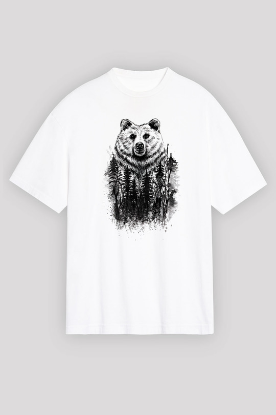 Ayı Beyaz Unisex Oversize Tişört T-Shirt