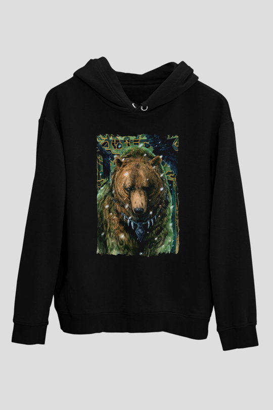 Ayı Siyah Unisex Kapüşonlu Sweatshirt