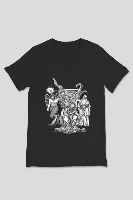 Azarath Baskılı Unisex Siyah V Yaka Tişört - Tshirt
