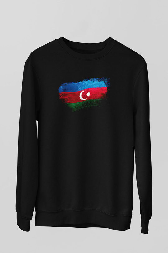 Azerbaycan - Azerbaijan Bayrağı Baskılı Unisex Siyah Sweatshirt