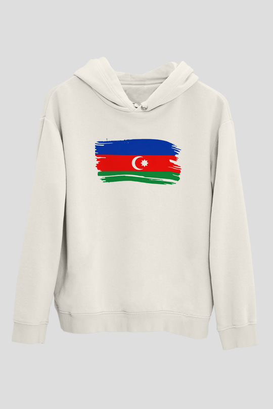 Azerbaycan Beyaz Unisex Kapşonlu Sweatshirt