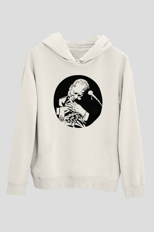 B.B. King Beyaz Unisex Kapşonlu Sweatshirt