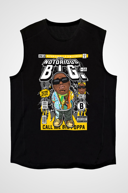 B.I.G Baskılı Unisex Siyah Kolsuz Tişört