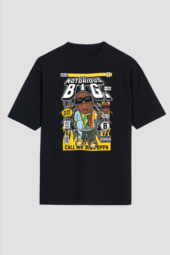 B.I.G Baskılı Unisex Siyah Oversize Tişört