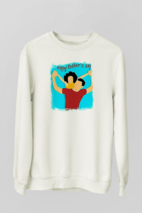 Babalar Günü Baskılı Beyaz Unisex Sweatshirt
