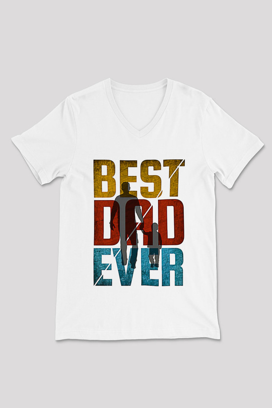 Babalar Günü Baskılı Beyaz Unisex V Yaka Tişört - Tshirt