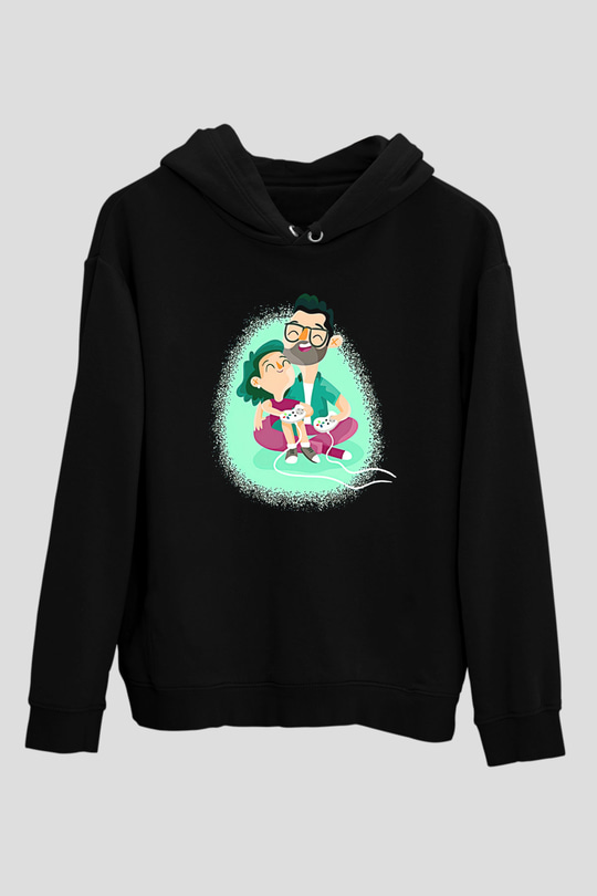Babalar Günü Baskılı Unisex Siyah Hoodie