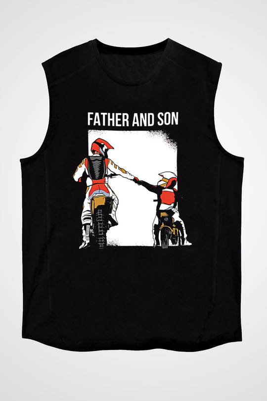 Babalar Günü Baskılı Unisex Siyah Kolsuz Tişört - Tshirt