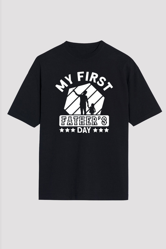Babalar Günü Baskılı Unisex Siyah Oversize Tişört - Tshirt