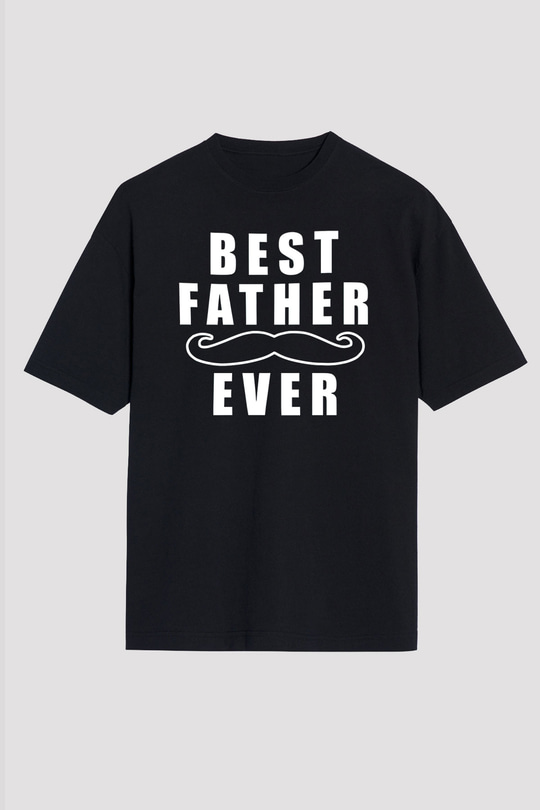Babalar Günü Baskılı Unisex Siyah Oversize Tişört - Tshirt