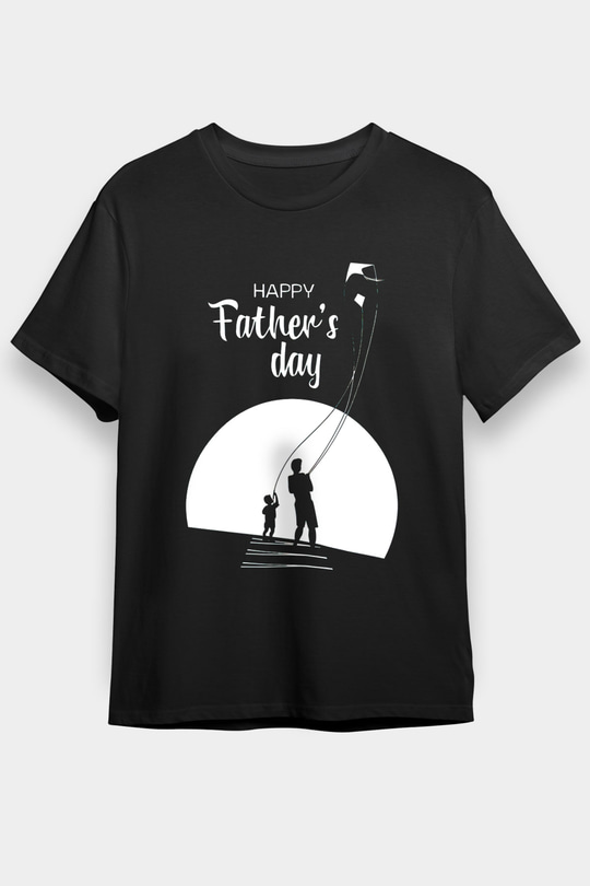 Babalar Günü Baskılı Unisex Siyah Tişört - Tshirt