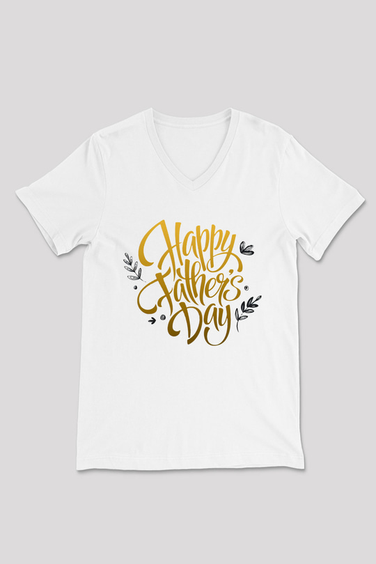 Babalar Günü Beyaz Unisex V Yaka Tişört T-Shirt