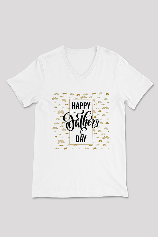 Babalar Günü Beyaz Unisex V Yaka Tişört T-Shirt