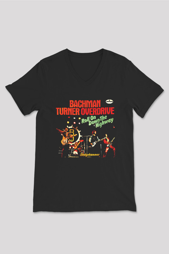 Bachman-Turner Overdrive Siyah Unisex V Yaka Tişört T-Shirt
