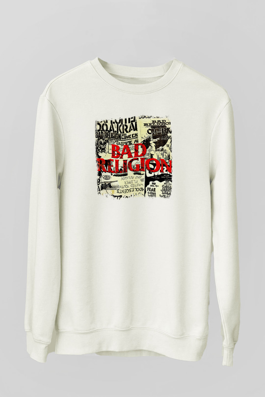 Bad Religion Baskılı Unisex Beyaz Sweatshirt