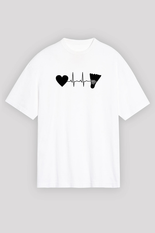 Badminton Baskılı Unisex Beyaz Oversize Tişört - Tshirt