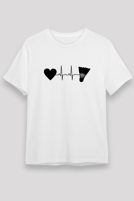 Badminton Baskılı Unisex Beyaz Tişört - Tshirt
