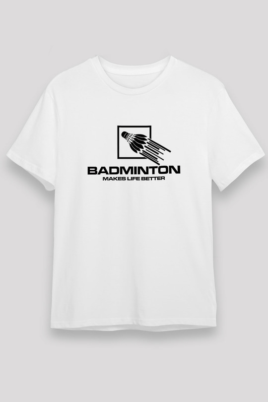 Badminton Baskılı Unisex Beyaz Tişört - Tshirt