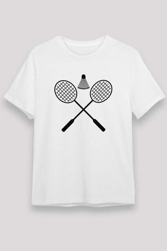 Badminton Baskılı Unisex Beyaz Tişört - Tshirt