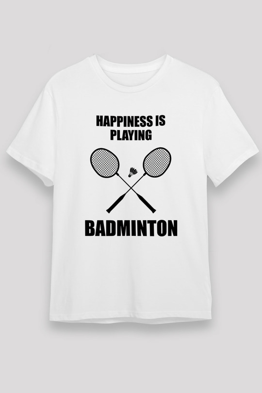 Badminton Baskılı Unisex Beyaz Tişört - Tshirt