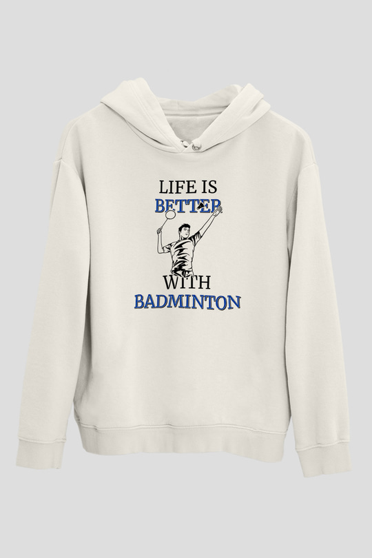 Badminton Baskılı Unisex Ekru Hoodie