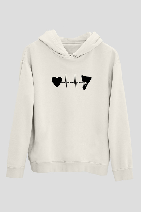 Badminton Baskılı Unisex Ekru Hoodie
