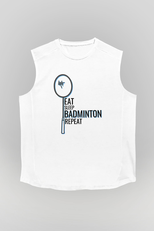 Badminton Baskılı Unisex Kolsuz Beyaz Tişört