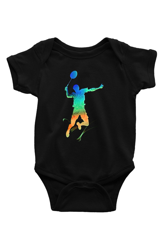 Badminton Baskılı Unisex Siyah Bebek Body - Zıbın