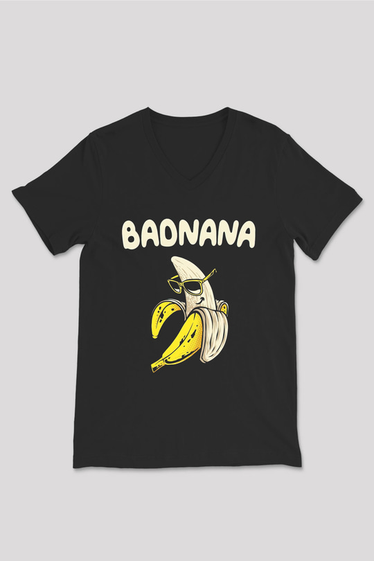 Badnana Muz Baskılı Unisex Siyah  V Yaka Tişört