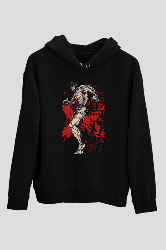 Baki The Grappler Baskılı Unisex Siyah Hoodie