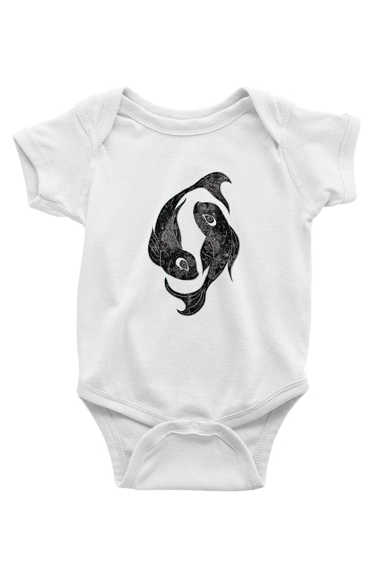 Balık Burcu Baskılı Beyaz Unisex Bebek Body - Zıbın