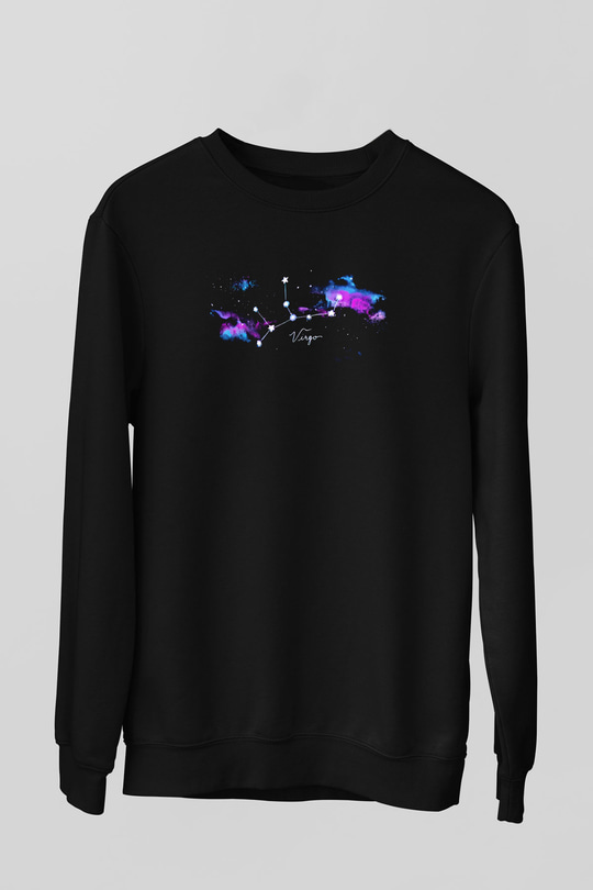 Başak Burcu Baskılı Unisex Siyah Sweatshirt