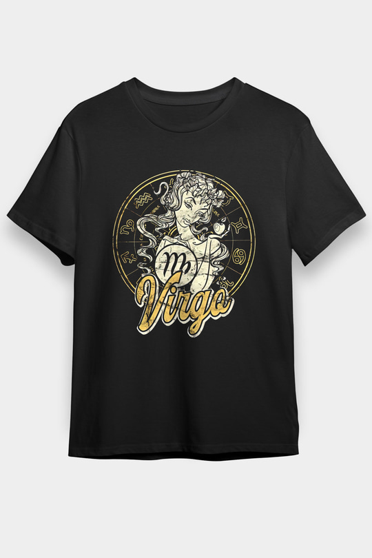 Başak Burcu Baskılı Unisex Siyah Tişört - Tshirt