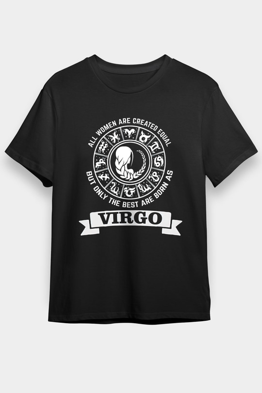 Başak Burcu Baskılı Unisex Siyah Tişört - Tshirt