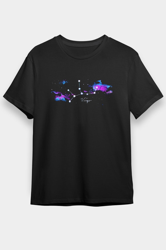 Başak Burcu Baskılı Unisex Siyah Tişört - Tshirt