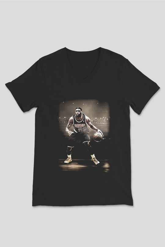 Basketbol Siyah Unisex V Yaka Tişört T-Shirt