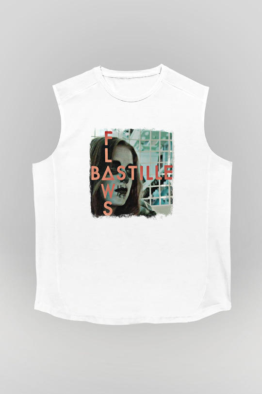 Bastille Baskılı Unisex Beyaz Kolsuz Tişört